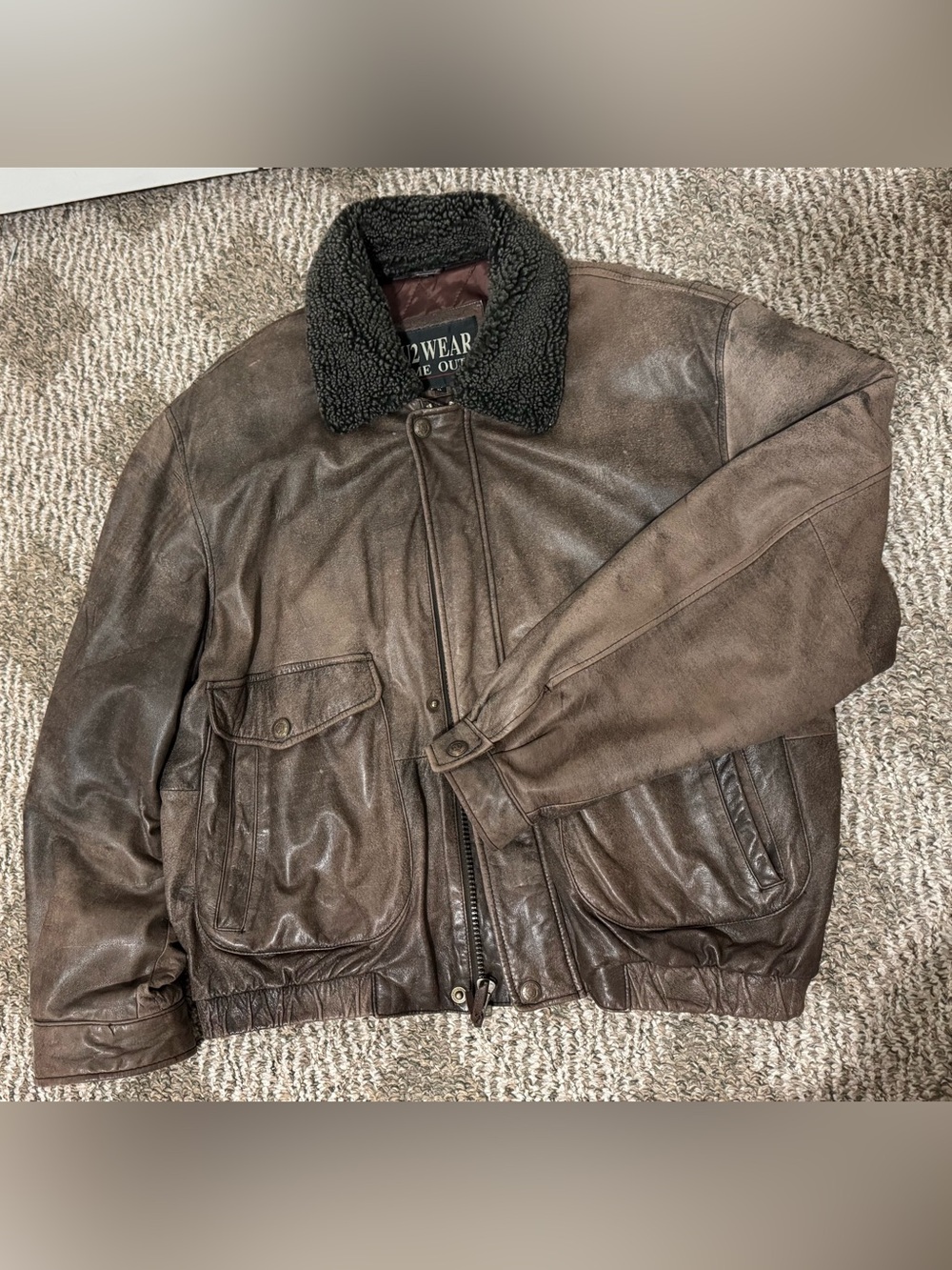 Vintage U2 Wear Men's Brown Leather Aviator Jacket
